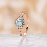 Celtic Style Moss Agate Engagement Ring Oval Shape Rose Gold Band