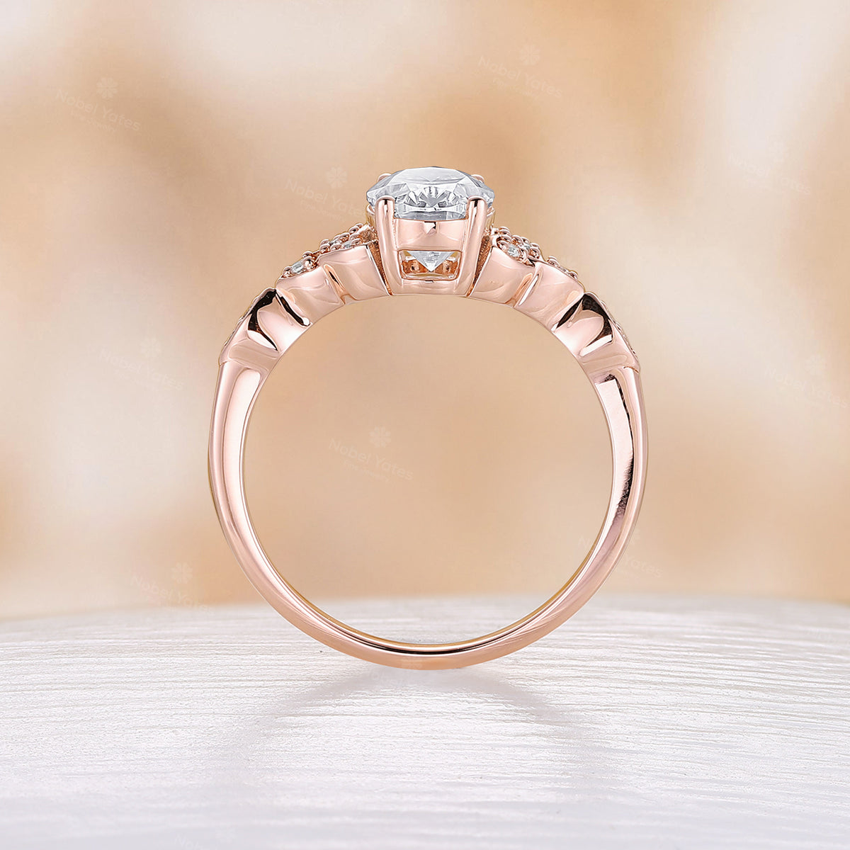 Oval Moissanite Celtic Engagement Ring Rose Gold With Side Stones