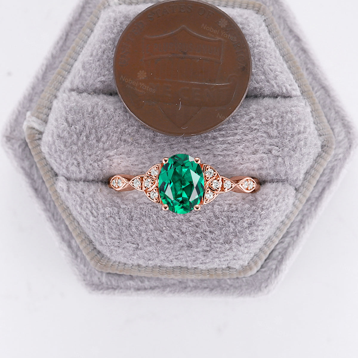 Oval Lab Emerald Engagement Ring Celtic Rose Gold With Side Stones