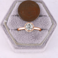 Classic Round Moissanite Flower Halo Engagement Ring Hidden Halo Rose Gold