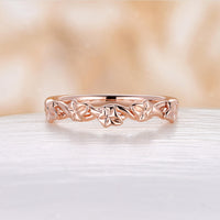 Nature Ivy Leaf Design Wedding Band Plain Rose Gold Band