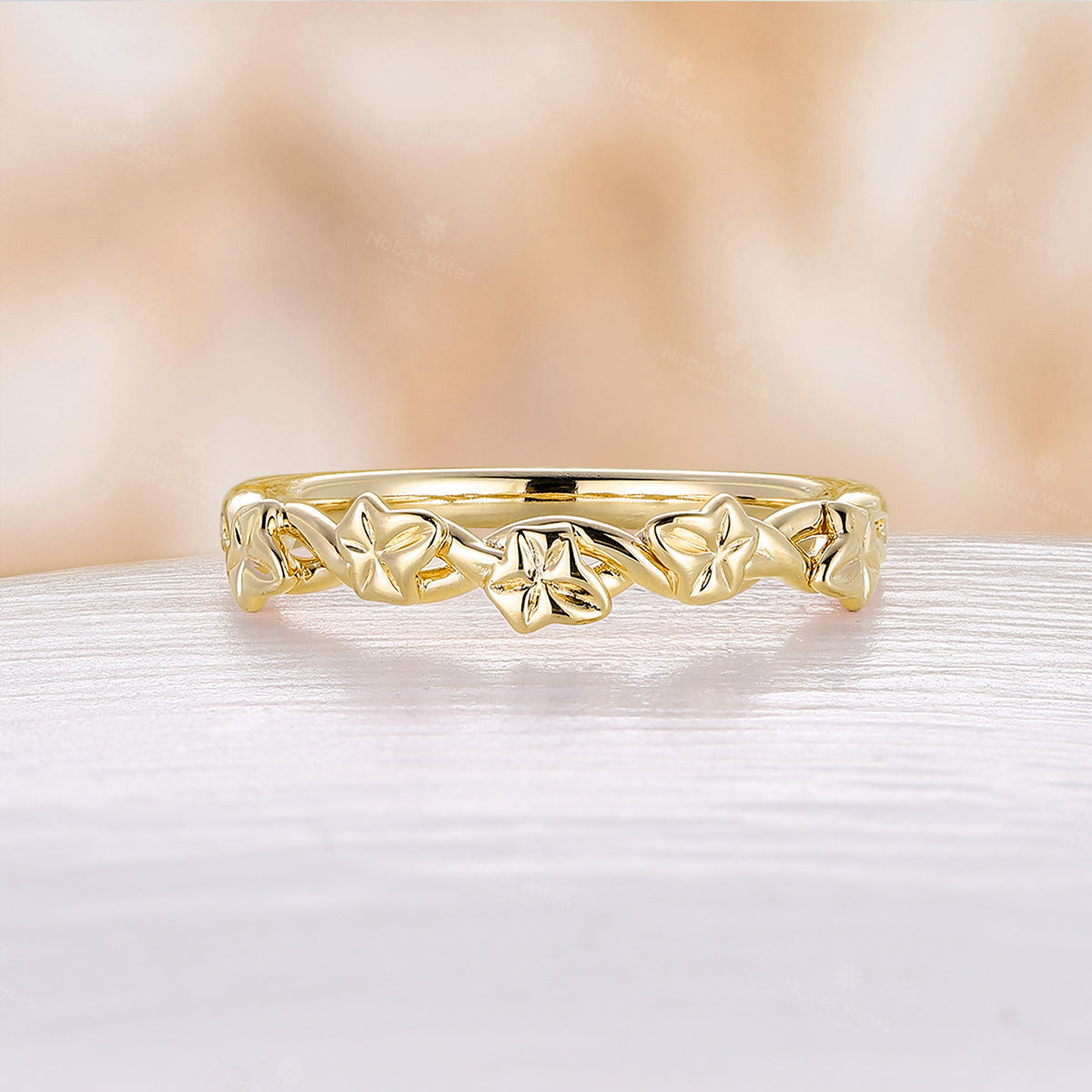 Nature Ivy Leaf Design Wedding Band Plain Rose Gold Band