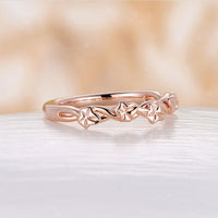 Nature Ivy Leaf Design Wedding Band Plain Rose Gold Band