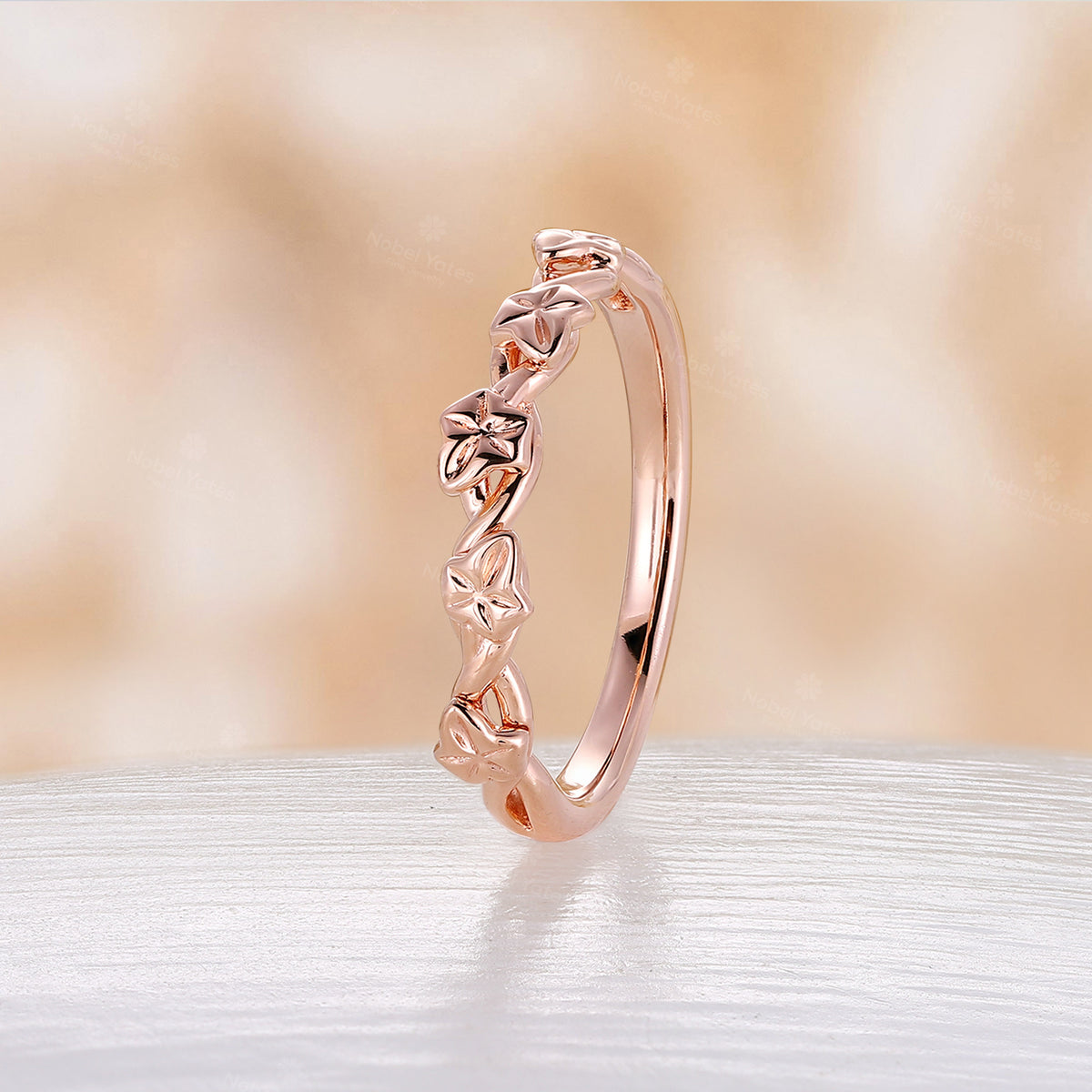 Nature Ivy Leaf Design Wedding Band Plain Rose Gold Band