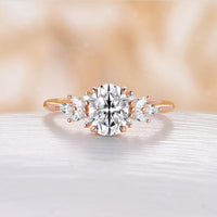 Oval Shape Moissanite Marquise Side Stones Engagement Ring Rose Gold