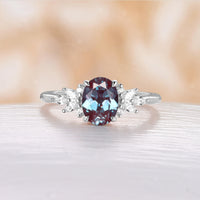 Oval Lab Alexandrite Marquise Cluster Moissanite Engagement Ring Rose Gold