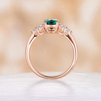 Lab Emerald Oval Shape Engagement Ring Marquise Side Stones Rose Gold