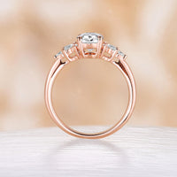 Oval Shape Moissanite Marquise Side Stones Engagement Ring Rose Gold