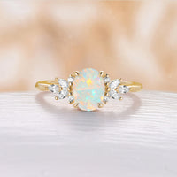 Natural White Opal Marquise Moissanite Cluster Engagement Ring Oval Cut