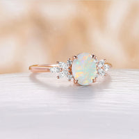 Natural White Opal Marquise Moissanite Cluster Engagement Ring Oval Cut