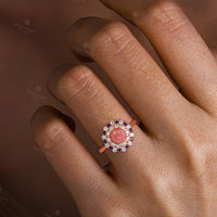 Round Lab Opal Double Halo Engagement Ring Moissanite & Lab Sapphire