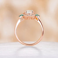 Oval White Opal Milgrain Yellow Gold Engagement Ring Marquise Emerald