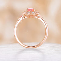 Oval Red Lab Opal Milgrain Moissanite Halo Engagement Ring Vintage