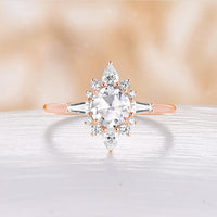 Unique Rose Cut Round Shape Moissanite Halo Engagement Ring Rose Gold