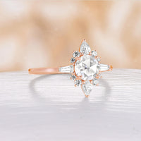 Unique Rose Cut Round Shape Moissanite Halo Engagement Ring Rose Gold