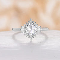 Art Deco Rose Cut Moissanite Engagement Ring Round Halo