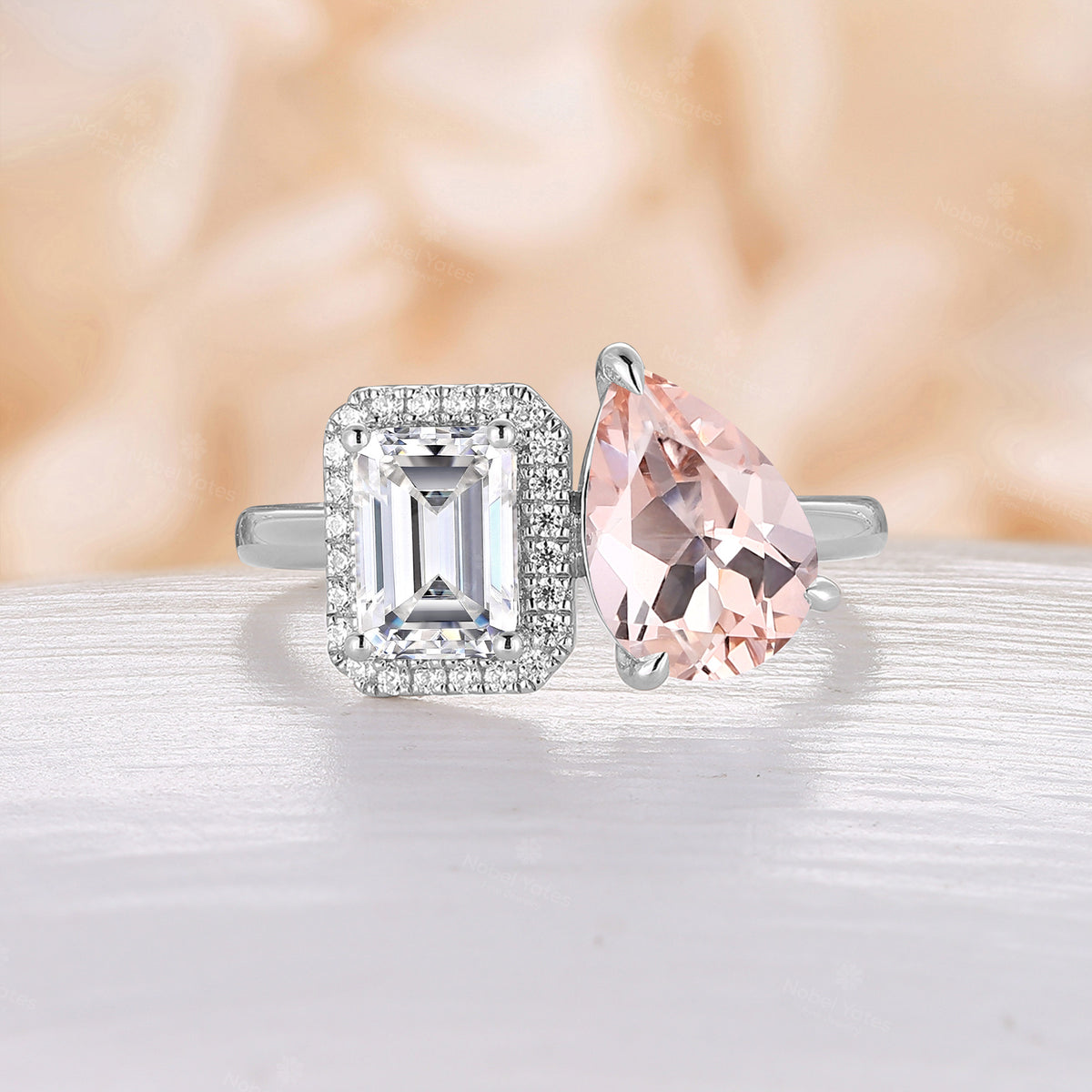 Toi et Moi Ring Moissanite & Pink Morganite Engagement Ring