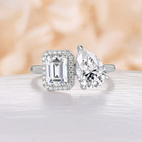 Halo Toi et Moi Ring Moissanite You And Me Engagement Ring Two Gemstone