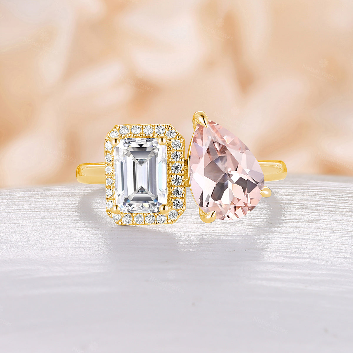 Toi et Moi Ring Moissanite & Pink Morganite Engagement Ring