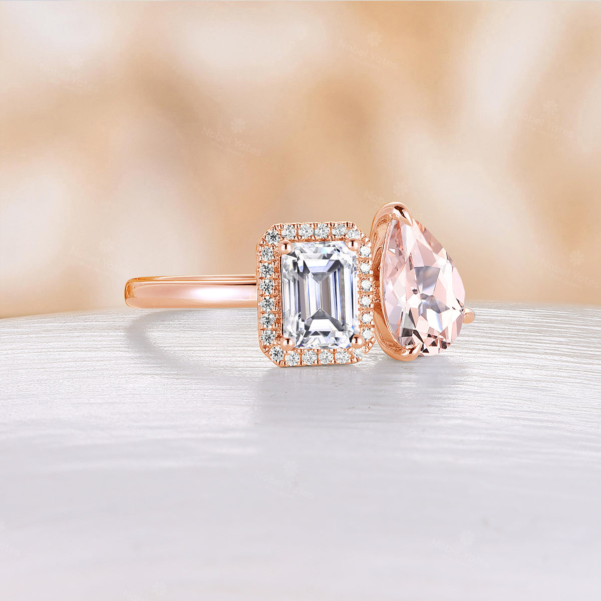 Toi et Moi Ring Moissanite & Pink Morganite Engagement Ring