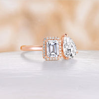 Halo Toi et Moi Ring Moissanite You And Me Engagement Ring Two Gemstone
