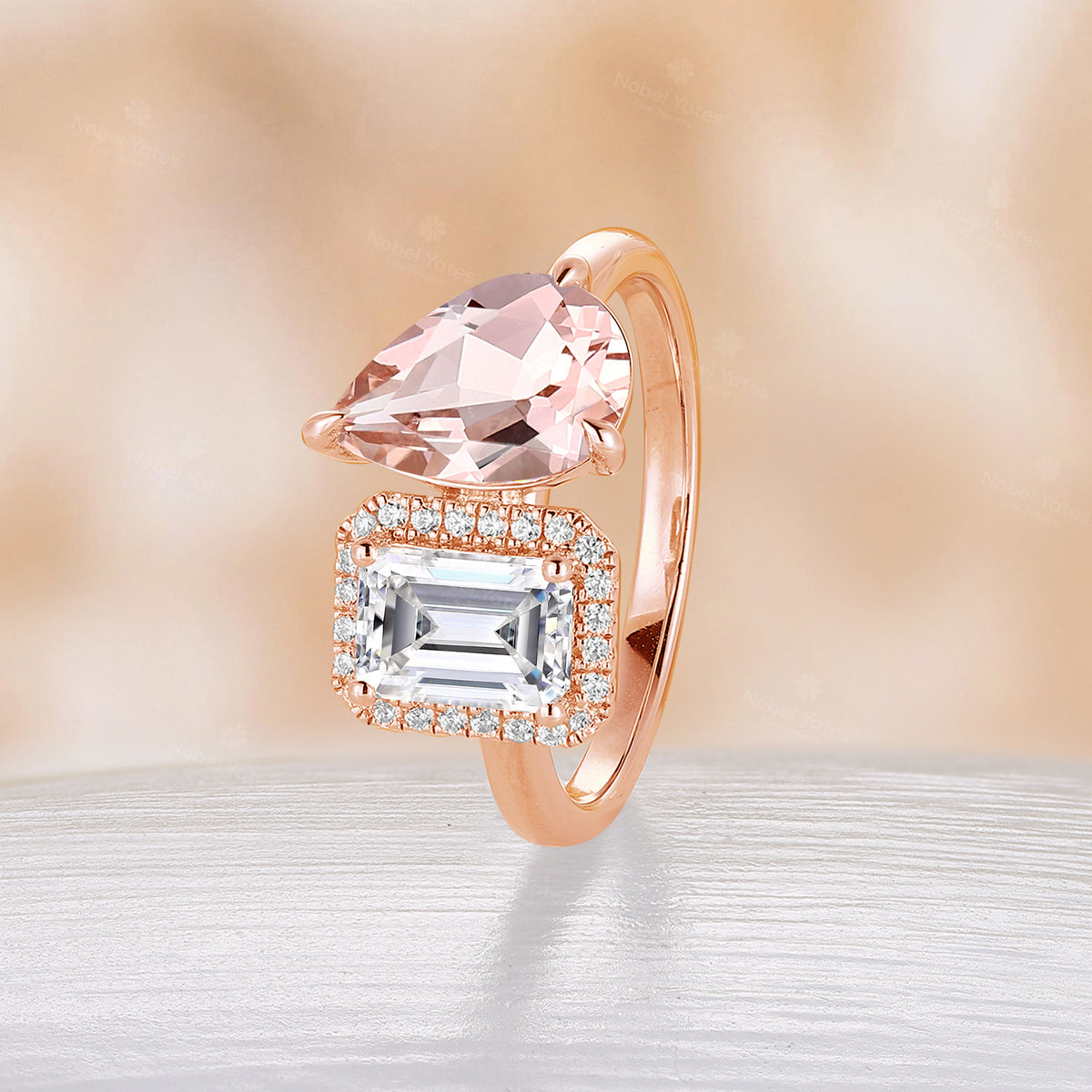 Toi et Moi Ring Moissanite & Pink Morganite Engagement Ring