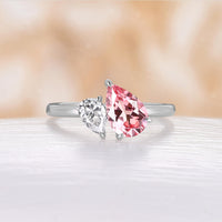 Pear Cut Two Stone Engagement Ring Toi et Moi Padparadscha & Moissnaite