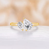 Pear Cut Moissanite Two Stones Toi et Moi Engagement Ring Rose Gold