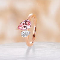 Pear Cut Two Stone Engagement Ring Toi et Moi Padparadscha & Moissnaite