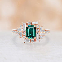 Baguette Art Deco Lab Emerald Engagement Ring Channel Band