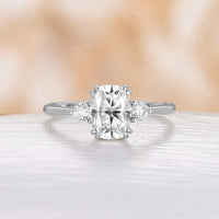 Long Cushion Double Prong Moissanite Engagement Ring Three Stones