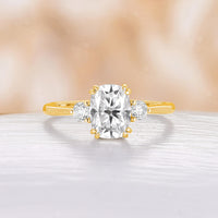 Long Cushion Double Prong Moissanite Engagement Ring Three Stones