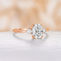 Long Cushion Double Prong Moissanite Engagement Ring Three Stones