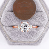 Long Cushion Double Prong Moissanite Engagement Ring Three Stones