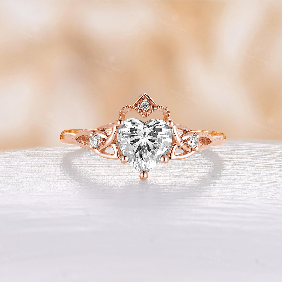 Heart Shape Moissanite Celtic Engagement Ring Milgrain Rose Gold