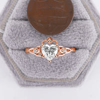 Heart Shape Moissanite Celtic Engagement Ring Milgrain Rose Gold