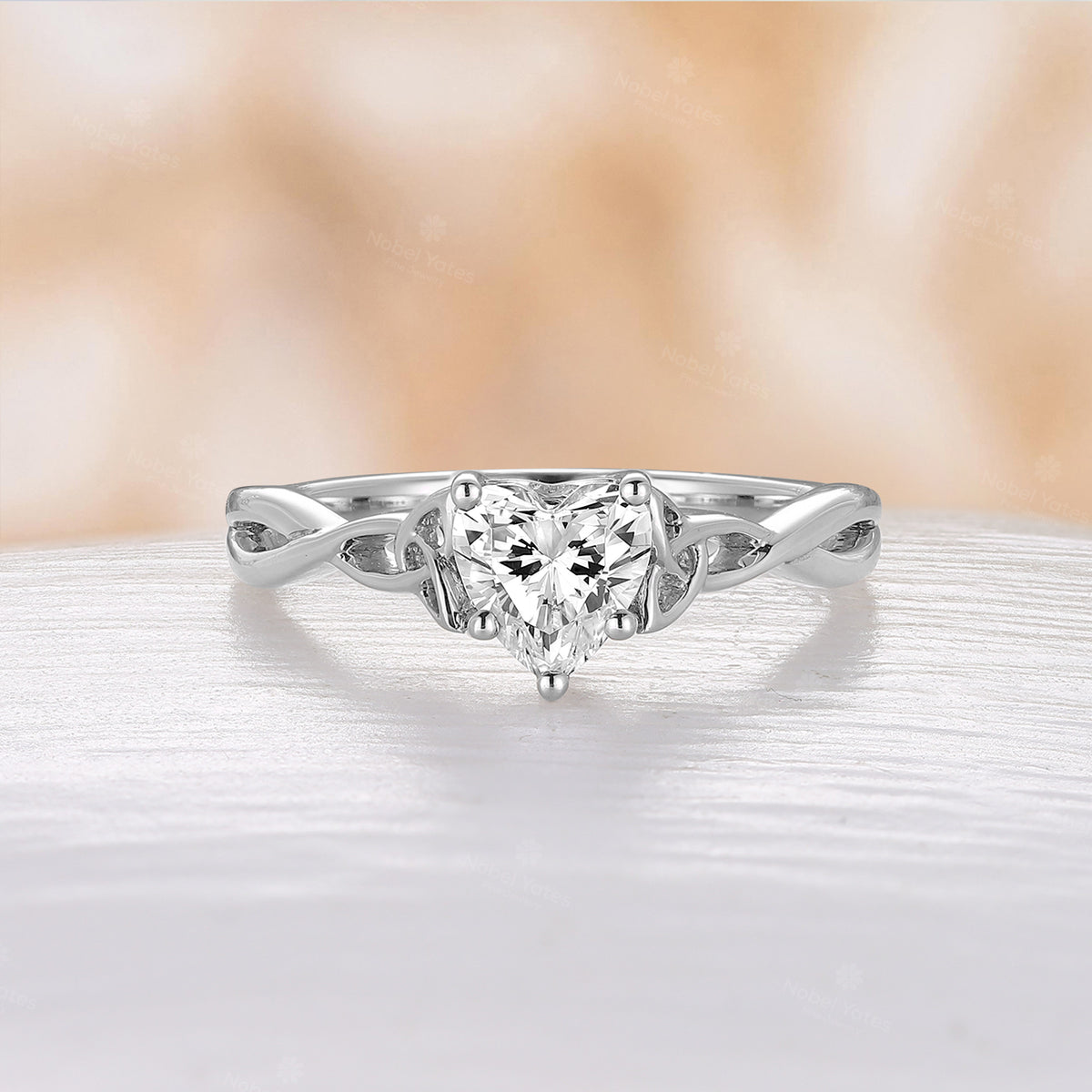 Heart Cut Moissanite Celtic Engagement Ring Solitaire Twist Band