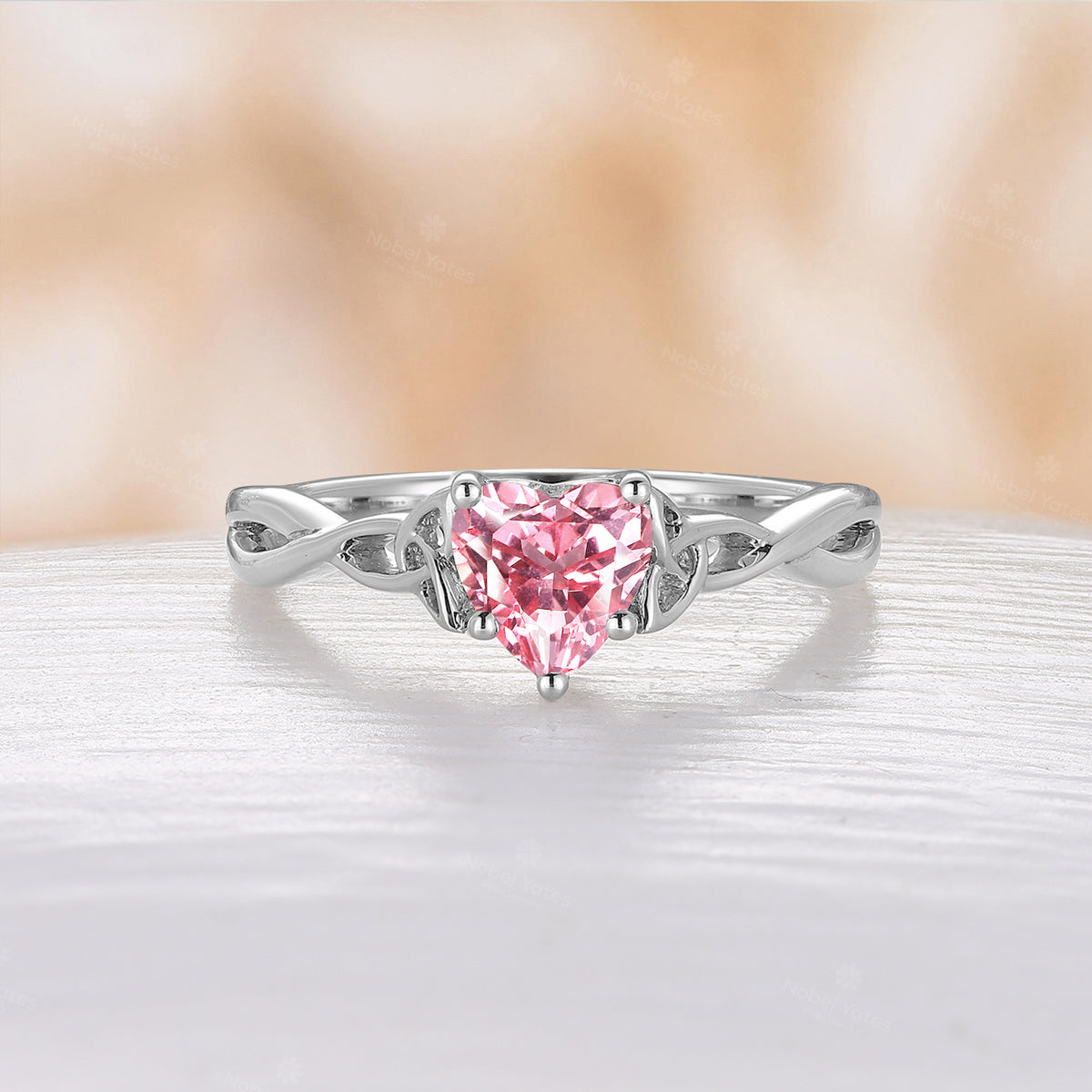 Heart Cut Pink Padparadscha Celtic Engagement Ring Solitaire Rose Gold