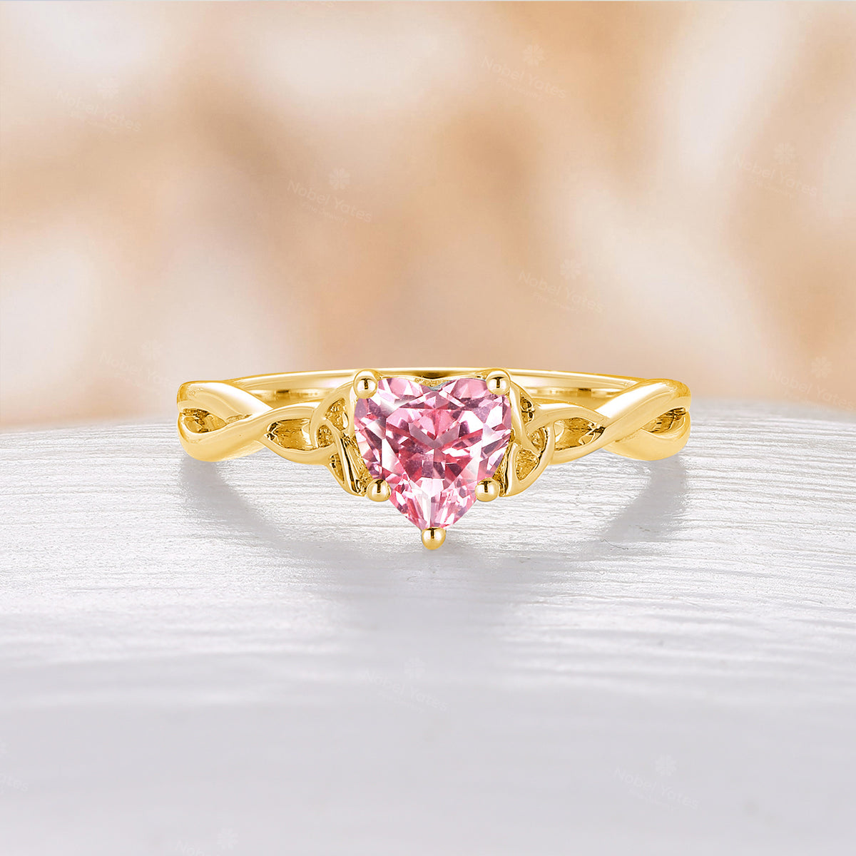 Heart Cut Pink Padparadscha Celtic Engagement Ring Solitaire Rose Gold