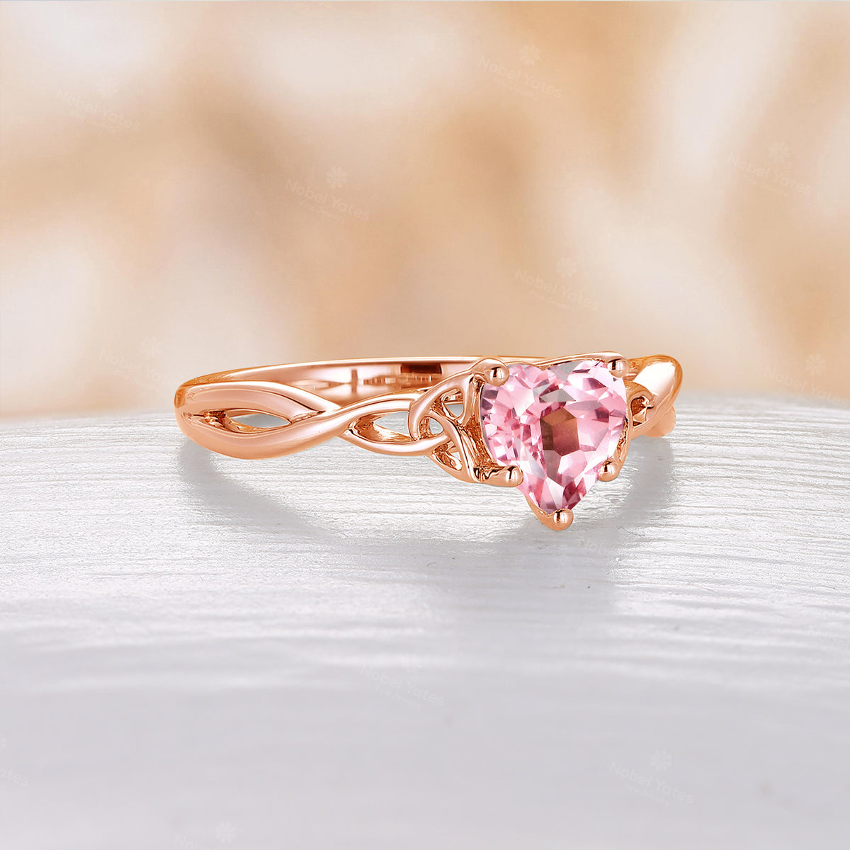 Heart Cut Pink Padparadscha Celtic Engagement Ring Solitaire Rose Gold