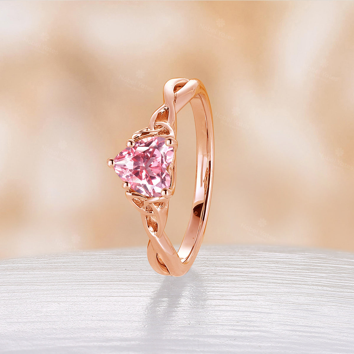 Heart Cut Pink Padparadscha Celtic Engagement Ring Solitaire Rose Gold