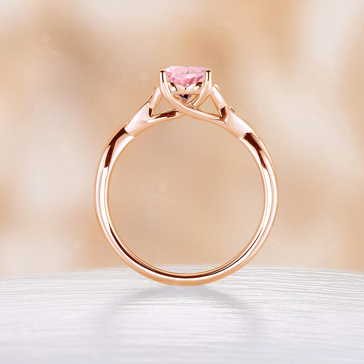 Heart Cut Pink Padparadscha Celtic Engagement Ring Solitaire Rose Gold