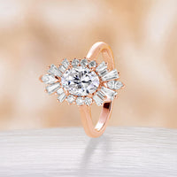 Oval Moissanite Engagement Ring Art Deco Rose Gold Halo