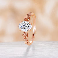 Rose Foral Oval Moissanite Engagement Ring Nature Inspired Rose Gold