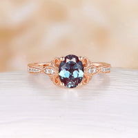 Vintage Oval Moss Agate Milgrain Engagement Ring Channerl Set Rose Gold Band