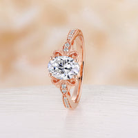 Antique Oval Moissanite Milgrain Engagement Ring Channel Set Rose Gold Band