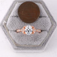 Antique Oval Moissanite Milgrain Engagement Ring Channel Set Rose Gold Band