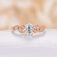 Foral Oval Shape Moissanite Engagement Ring Rose Gold Band