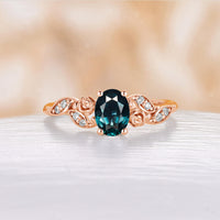 Lab Emerald Nature Inspired Oval Cut Engagement Ring Rose Gold