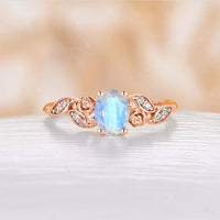 Lab Emerald Nature Inspired Oval Cut Engagement Ring Rose Gold